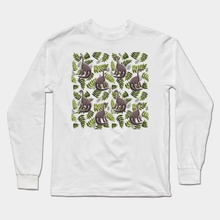 Modern Dinosaur Pattern - Olive Green Long Sleeve T-Shirt